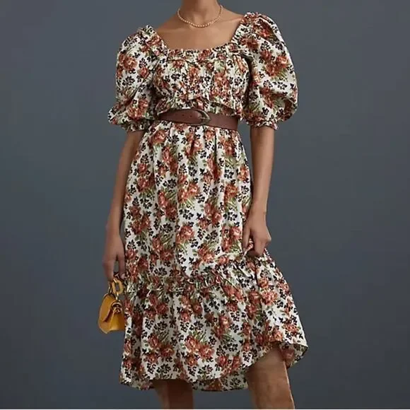 Anthropologie Love The Label Floral Puff Sleeve Maxi Dress - Small - Picture 1 of 8